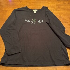 Vtg Christmas Shirt Studded Snowman Women's M